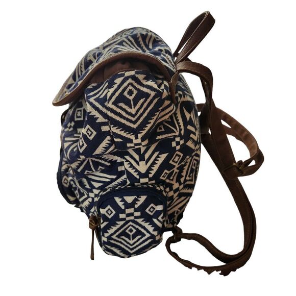 Joe Boxer Backpack Jute Fabric w/Vegan Strap Blue/White Brown - Picture 5 of 11